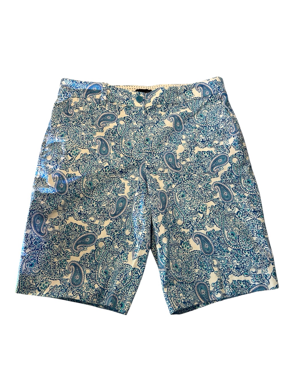Talbots Paisley Bermuda Shorts Blue White Stretch Cotton Women Size 10